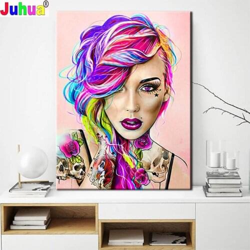 New Girl 5d diy diamond painting Colorful hair woman full square round drill diamond embroidery sale girl home decoration JH147