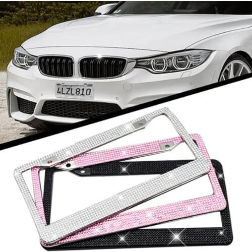 Car type diamond cutting rhinestone license plate frame - cute shiny stainless steel frame plate - flash crystal car accessories