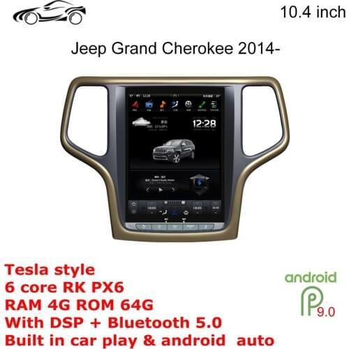 Cherokee GPS 10.4" Android 9 PX6 64+4G Tesla With DSP Carplay Car Multimedia Player For Jeep Grand Cherokee 2014- GPS Navigation