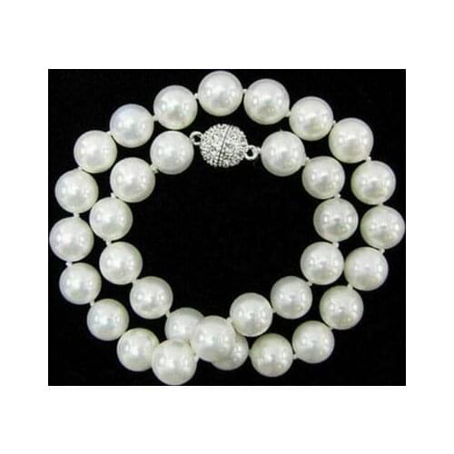 10mm White Akoya Shell Pearl Round Gemstones Beads Magnet Clasp Necklace 18" AAA