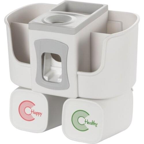 Toothbrush Holder, Toothpaste Squeezing Device with Mouthwash Cup, Bathroom Shelf, Toilet utensils, Punch-free Storage Rack