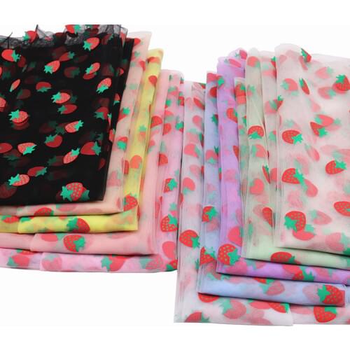 DIY Strawberry Pattern Tulle Mesh Fabric Background Sewing Dress Fabric Crafts for Handmade Sheet Pillowcase Curtain Tablecloth