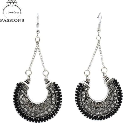 Hot Sale Bohemian Multicolor Woven U Type Antique Silver Color Drop Earrings Women Jewelry Ethnic Maxi Long Dangle Earings Gift