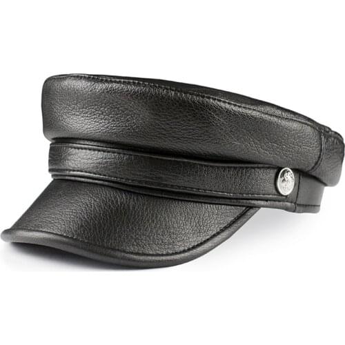 2020 New Unisex Military Hats Real Leather Flat Cap Ladies British Painter Hat Men Handsome Retro Navy Cap Sailor Cap Gorros