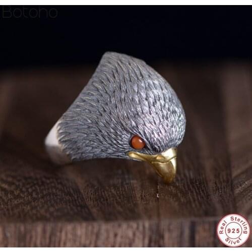 Punk Animal Ring 100% S925 Sterling Silver colour Eagle Head Rings for Men Male Semi-precious Stone Mens Jewelry free delivery