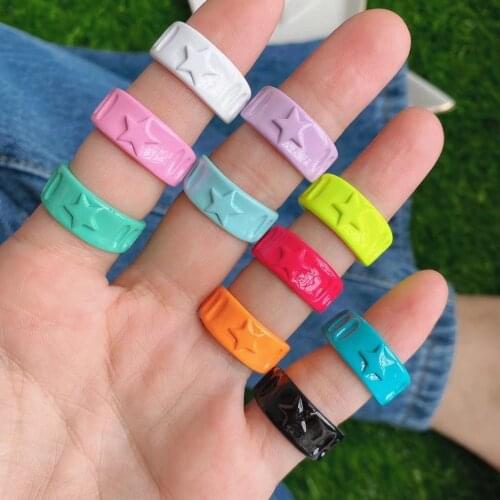 10Pcs Newest Fashion Drip Oiled Geometric Lucky Star Finger Ring Colorful Enamel Adjustable Open Cuff Ring