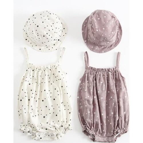 New Born Female Baby Sling Climb Clothes Cotton Summer Triangle Conjoined Newborn Hat Bodysuits & One-Pieces Bodysuits