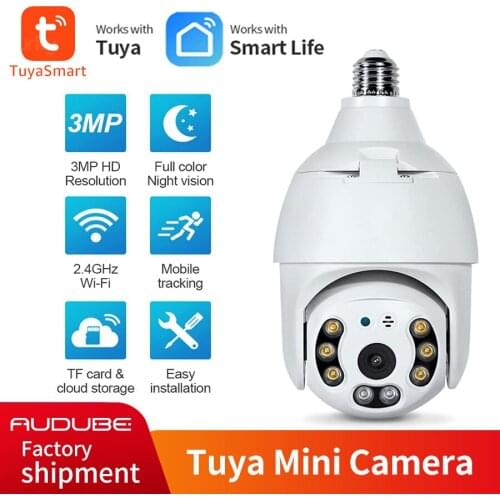 3MP Tuya WIFI E27 PTZ Lamp IP Camera Night Vision PTZ Security Bulb Camera CCTV Video Surveillance work with Tuya Smart Life