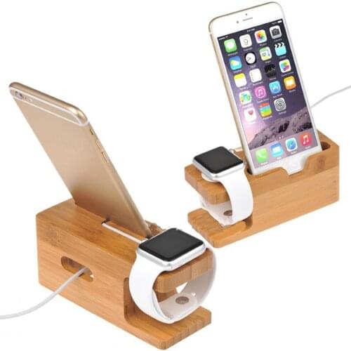 Multi-functional 2-in-1 Charging Dock Stand Station Watch Phone Charger Wooden Holder Space Saver For iWatch For iPhone