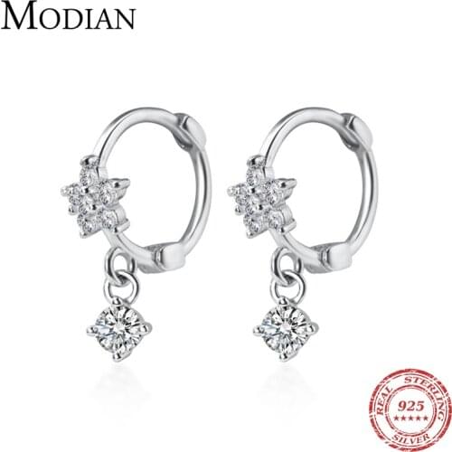 Modian 925 Sterling Silver Dazzling AAA Zircon Blooming Flower Hoop Earring for Women Wedding Engagement Statement Jewelry