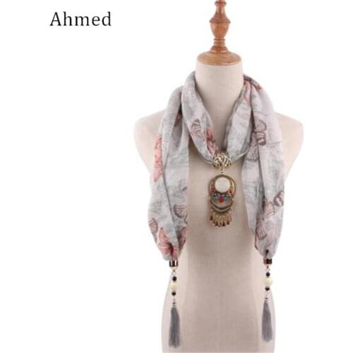 Ahmed Fashion Statement Necklaces for Women Vintage Ethnic Round Pendant Beads Tassel Scarf Necklace Jewelry Dropshipping
