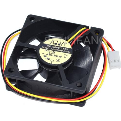 New For ADDA AD0612MB-C76GL DC12V 0.13A 60 * 60 * 20mm Three Wires Inverter Axial Cooling Fan