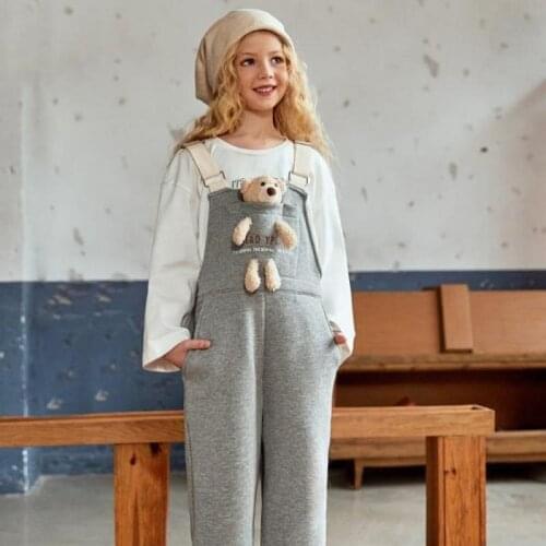 3-14 Years Lovely Girls Overalls Autumn Spring Cute Cartoon Thicken Straight Pants Children Soft Cotton Trousers For Kids