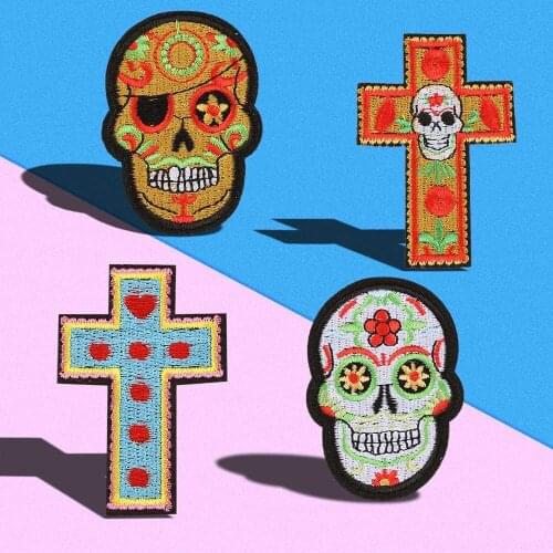 Punk cross Skeleton Clothe Embroidery Patch Applique Ironing Clothing Sewing Supplies Decorative Badges Patches For Clothing