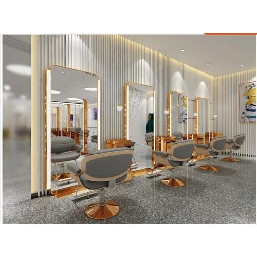 Hair salon mirror with light stainless steel hairdressing mirror hair salon dedicated single and double side floor-style hair