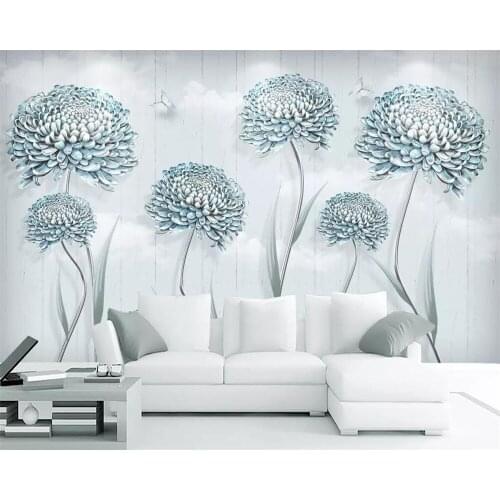 Beibehang Custom wallpaper modern minimalist small fresh flower dandelion Nordic decorative painting TV background 3d wallpaper