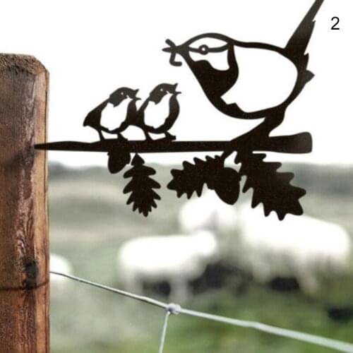 Birds Feeding Silhouette Pendant Metal Birda Standing Sculptures Garden Decoration GQ