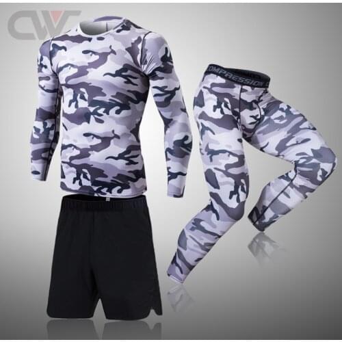 New Camouflage Gym Mens Running Set Fitness Sportswear Athletic Training Clothes Sports Suits Workout Jogging Rashguard Mens
