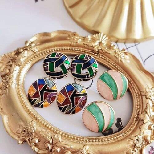 Graffiti Colorful Round Oval Shaped Enamel Earrings Stud, Sweet Party Accessories Femme