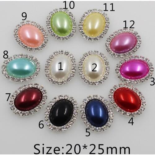 100pc 20*25mm Multicolor Oval Pearl Rhinestone Buttons For Crafts Metal Brass Button DIY Wedding Invitations Decoraive