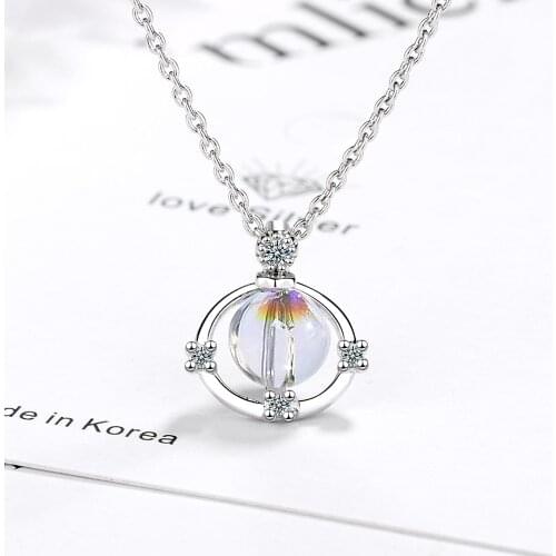 925 Sterling Silver Dainty Round Circle Universe Planet Star With Gradient Moonstone Bead Jewelry For Women Fashion Gifts S-N482