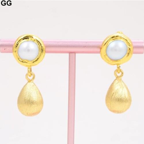 GG Jewelry White Pearl Gold Plated Water drop Beads Stud Earrings