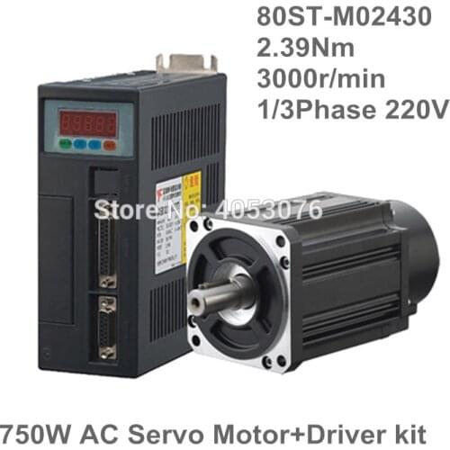 NEMA32 80mm 750w 220V 2.39Nm 3000r/min AC Servo Motor+Drive Kit 80ST-M02430 for Material Conveying Machine With RS485 Interface