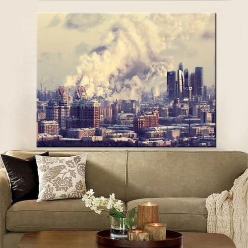 Modern Home Decor Wall HD Canvas Painting Art City Factory Chimney High Altitude Smoke Exhausting Poster Print Modular Picture