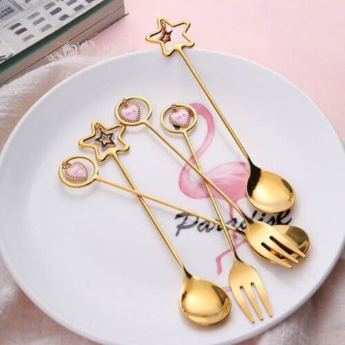 Cutlery Stainless Steel Coffee Spoon Watermelon Ice Cream Spoon Teaspoon Dessert Spoon Fork Cute Pendant Creative Tableware