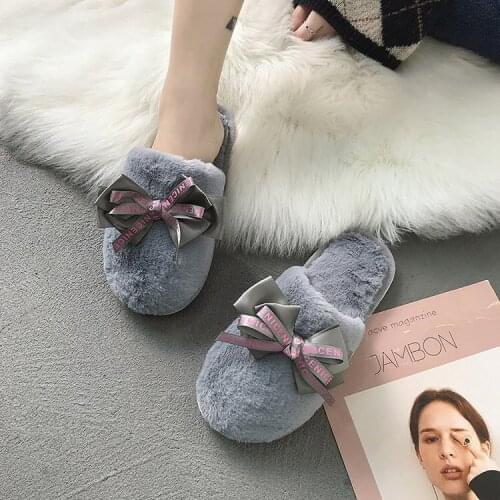 Home Slippers Home Indoor Couples Home Non-slip Soft Floor Warm Cotton Slippers Women Winter Warm Slippers Furry Slides