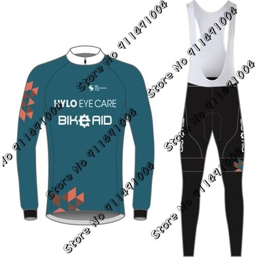 2021 BIKE AID Cycling Jersey Set Mens Dark Blue Summer Clothing Long Sleeve Road Bicycle Wear Bib pants Maillot Ciclismo Ropa