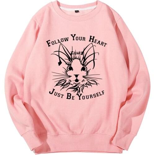 Cartoon Cat Just Be Yourself Follow Your Heart Girl Woman Women Crew Neck Sweatshirt Couple Clothes Pullover Fleece ZIIART