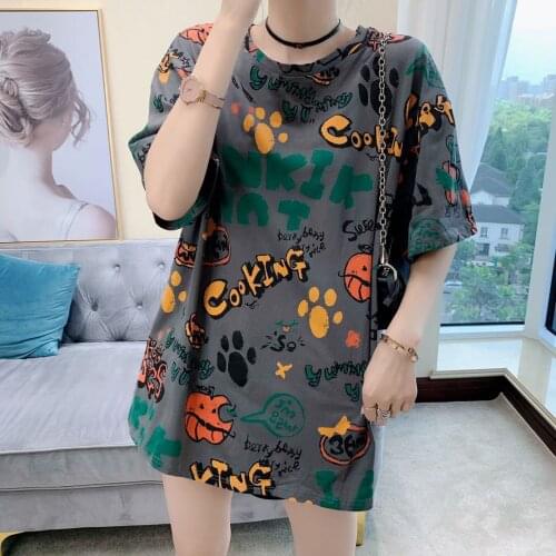 Round Neck Loose Print Graffiti T-shirt Female Korean Version 2021 Summer New Fashion Female Student Casual T-shirt