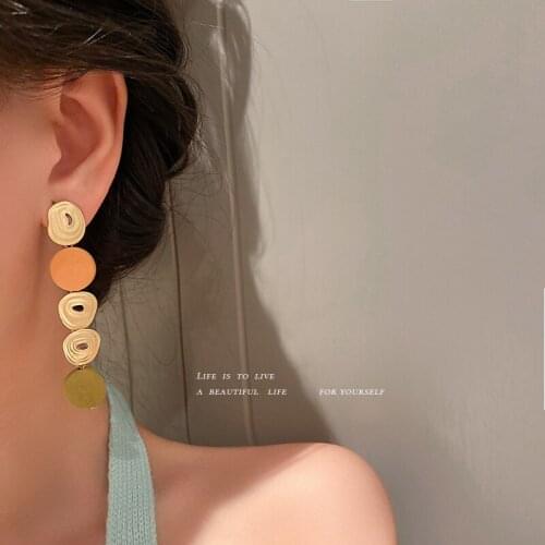 2021 New Korea Fashion Asymmetrical Ring Tassel Earrings Green Orange White Spliced Color Tassel Earrings for Woman Jewelry