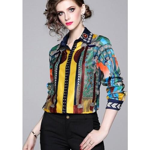 Women Designer slim Runway Shirts 2020 New Fashion Print Elegant Blouse Shirt Ladies Office Tops Blusa Mujer топ блуза женская
