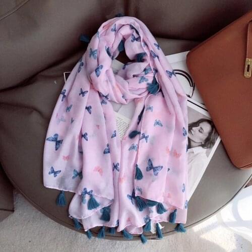 2021 New Cute Butterfly Print Tassel Scarf Shawls Long Women Beautiful Soft Trendy Animal Hijab Wrap Free Shipping
