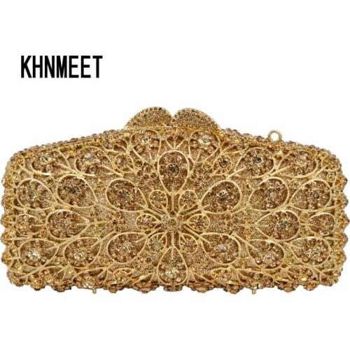 Gold alloy Blue crystal Diamond Evening Bag Feast Party Purse Wedding bridesmaid Clutch Bag with Chain Bling Handbag SC435