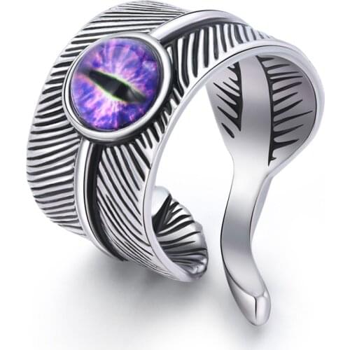 1 Pcs Fashion Punk Leaves With Demon Eye Opening Adjustable Ring Vintage Metal Color Cool Ring For Women Men Jewelry R193-T2-3