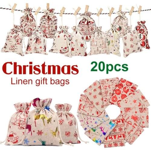 20pcs Mixed Creative Decoration Small Cloth Bag Set Christmas Gift Candy Cotton Linen Decoration Gift Bag nn103