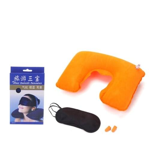 3Pcs Inflatable U-shaped Pillow Flocking Nap Pillow Airplane Travel Neck Pillow Outdoor Portable