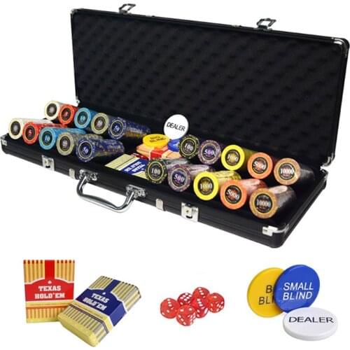 500Pcs Diamond Clay Poker Chips Texas Hold'em Coins Poker Sets Party Club Chips Aluminum Case Set Free Accessories jeton poker
