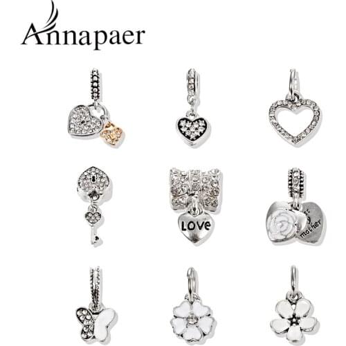 9Pcs/Lot New White Style Charm Beads fit Pandora Bracelet Fashion Clover Heart Key Charm for Bracelet & Bangle Jewelry SET160903