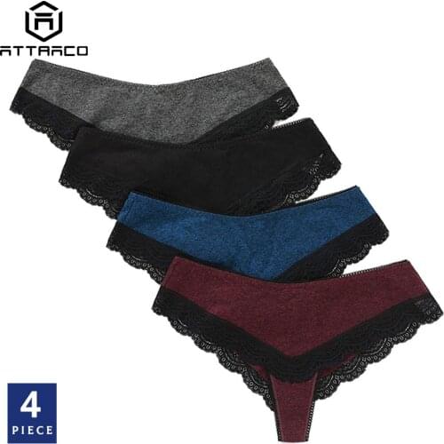 ATTRACO Womens Thong Lace Underwear V String Panties Tanga Briefs Cotton 4 Pack Hot Sale Dropshiping