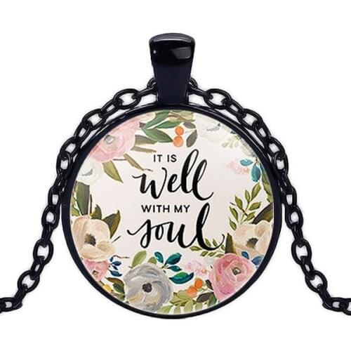 Bible Verse It is well with MY Soul Lettering Art Photo Cabochon Glass Pendant Chain dome Necklace For Handmade Gift Wholesale