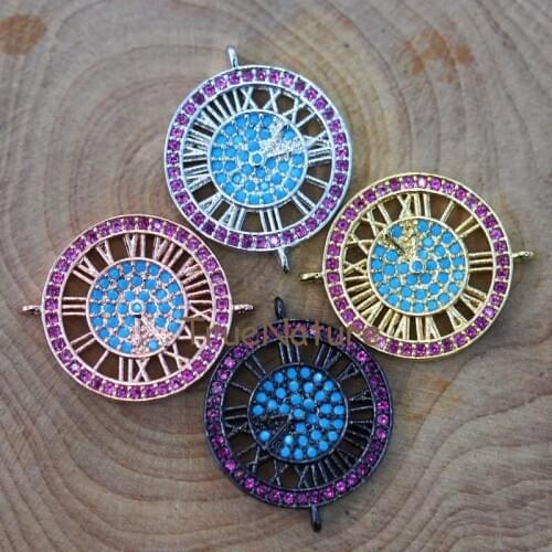 Turquoises Blue Red Zircon Beads Charm Wholesale Wheel Copper Pendant Connectors For Bracelet Making In 17.5. mm PC6892