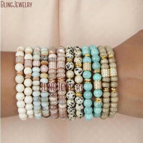 Riverstones Amazonites Sunstones Dalmatian Jaspers Tuquoises Beaded Bracelets Wavy Ruffle Washer Disk Spacers Bracelet BM20777