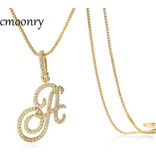 Cmoonry Cubic Zircon Pave Setting Copper Initial Jewelry 2021 New Hot Artistic Font 26 Letters Pendant Necklaces For Women