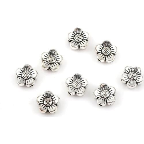 Doreen Box Zinc Based Alloy Spacer DIY Beads Sweet Flower Silver Color 8mm( 3/8") x 8mm( 3/8"), Hole: Approx 1.5mm, 100 PCs
