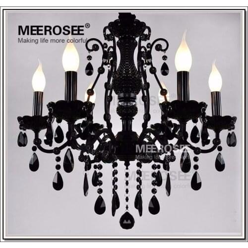 HOT! French Style Crystal Chandelier Lighting Fixture Vintage Black Wrought Iron Chandelier Suspension Hanging Lamp Light