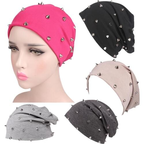 Women Men Cancer Chemo Hats Beanie Skullies Rivets Cap Unisex Hip Hop Cap Knitted Caps Pile Cap Bonnet Fashion Hair Loss Wrap